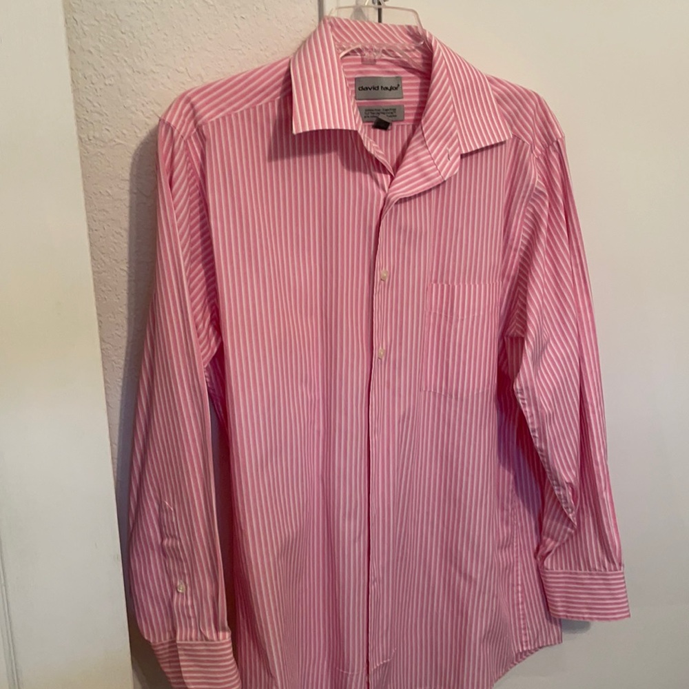 Men’s striped pink and white button down
